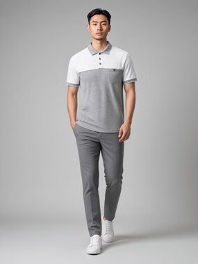 Denim & Flower by Ricky Singh Men’s Two-Tone Grey & White Polo Shirt Medium